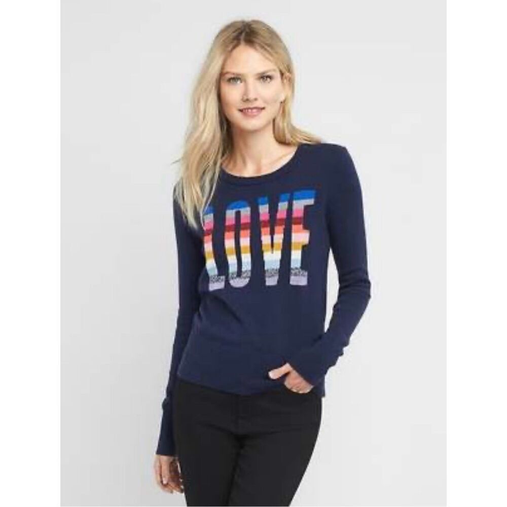 Womens Gap Jeans Crazy Stripe Love Crewneck Navy Blue Sweater - Sz XL